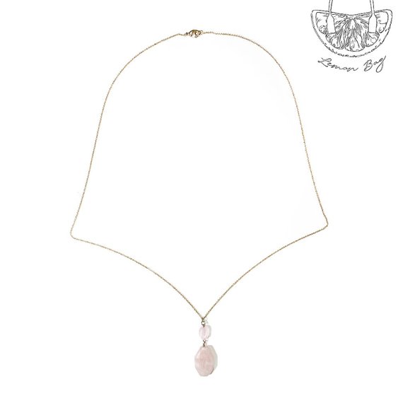 Long Gold Color Chain With Pink Stone Pendant - Picture 1 of 3